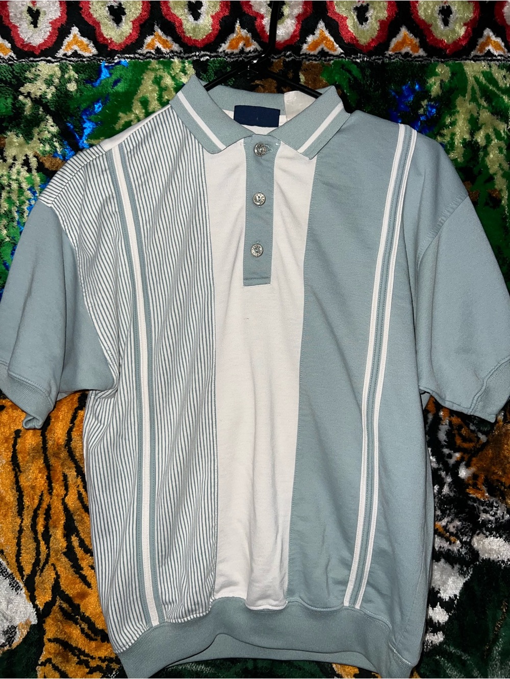 Puritan Light Blue and White Short-Sleeve Polo